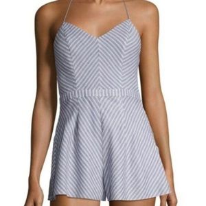 The Jetset Diaries Haven Chambray Striped Romper Blue White Stripe